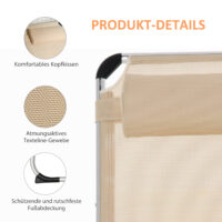 Beige Gartenliege aus Aluminium mit 5-facher Verstellung.