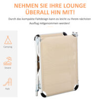 Beige Gartenliege aus Aluminium mit 5-facher Verstellung.