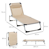 Beige Gartenliege aus Aluminium mit 5-facher Verstellung.