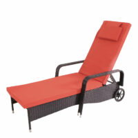 Liegestuhl Carrara Gartenliege Rattan mit Räder Anthrazit Kissen terakotta