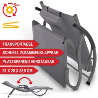 Bequeme klappbare Sonnenliege mit verstellbarer Rückenlehne für Garten und Terrasse.