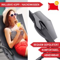 Bequeme klappbare Sonnenliege mit verstellbarer Rückenlehne für Garten und Terrasse.