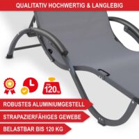 Bequeme klappbare Sonnenliege mit verstellbarer Rückenlehne für Garten und Terrasse.