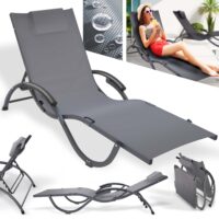 Bequeme klappbare Sonnenliege mit verstellbarer Rückenlehne für Garten und Terrasse.