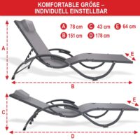 Bequeme klappbare Sonnenliege mit verstellbarer Rückenlehne für Garten und Terrasse.