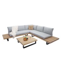 Lounge Gartenmöbel Set aus Akazienholz und Aluminium hellbraun hellgrau
