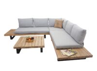 Lounge Gartenmöbel Set aus Akazienholz und Aluminium hellbraun hellgrau