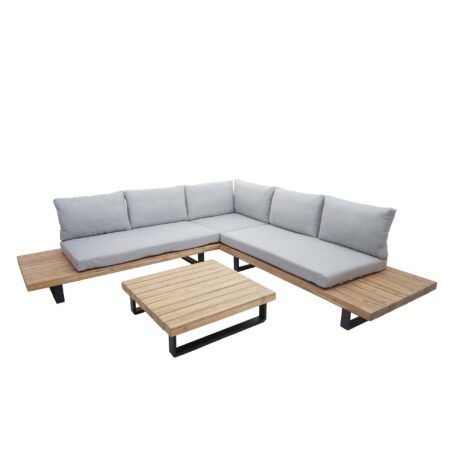Lounge Gartenmöbel Set aus Akazienholz und Aluminium hellbraun hellgrau