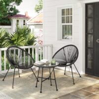3-teilige Lounge Garnitur Indoor Outdoor, Metall Schwarz