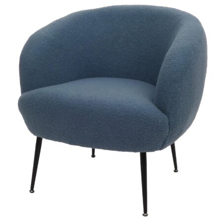 Lounge-Sessel Clubsessel Cocktailsessel Bouclé Stoff Metall blau