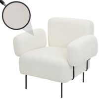 Lounge-Sessel Cocktailsessel Bouclé Stoff Metall creme-weiss