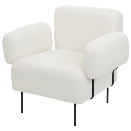 Lounge-Sessel Cocktailsessel Bouclé Stoff Metall creme-weiss