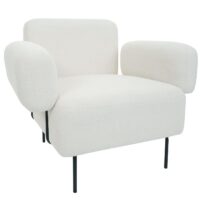 Lounge-Sessel Cocktailsessel Bouclé Stoff Metall creme-weiss