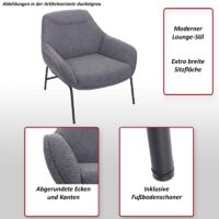 Lounge-Sessel Cocktailsessel Bouclé Stoff Metall dunkelgrau