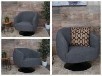 Lounge-Sessel Cocktailsessel drehbar Bouclé Stoff Metall dunkelgrau