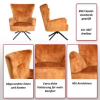 Lounge-Sessel Cocktailsessel drehbar Vintage Samt Metall gold-braun