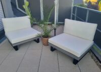 Lounge-Sessel Garten-Sessel Akazie Holz Aluminium braun Polster dunkelgrau