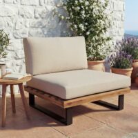 Lounge-Sessel Garten-Sessel Akazie Holz Aluminium hellbraun Polster beige