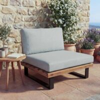 Lounge-Sessel Garten-Sessel Akazie Holz Aluminium hellbraun Polster hellgrau
