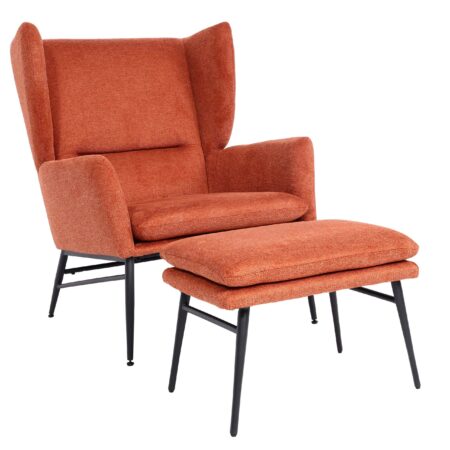 Lounge-Sessel mit Ottomane Ohrensessel Cocktailsessel Stoff terracotta-braun