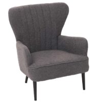 Lounge-Sessel Ohrensessel Retro Vintage Bouclé Öko-Tex dunkelgrau
