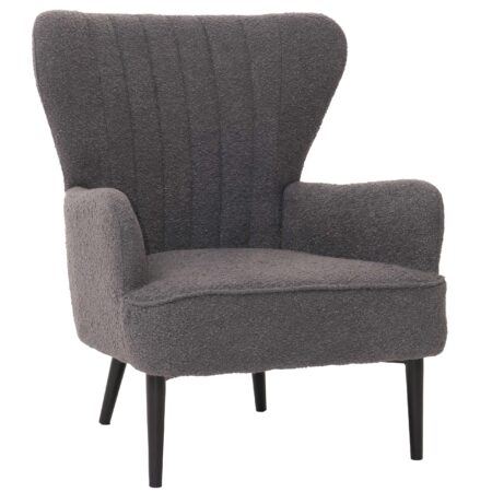 Lounge-Sessel Ohrensessel Retro Vintage Bouclé Öko-Tex dunkelgrau