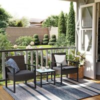 Outdoor Lounge Set aus Polyrattan, Schwarz Grau