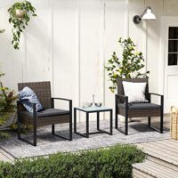 Outdoor Lounge Set aus Polyrattan, Schwarz Grau