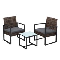 Outdoor Lounge Set aus Polyrattan, Schwarz Grau