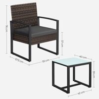 Outdoor Lounge Set aus Polyrattan, Schwarz Grau
