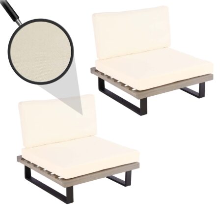 2er Set Garten Loungesessel Akazienholz mit Alugestell grau