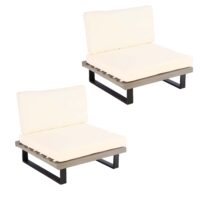 2er Set Garten Loungesessel Akazienholz mit Alugestell grau