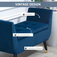 Blaue Luxus-Sitzbank mit geräumigem Stauraum, Masse 107x42x65cm. Eine stilvolle und praktische Bereicherung für Ihr Zuhause.