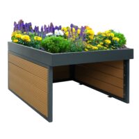 Mähroboter Garage mit Pflanzkasten Eiche Optik aus WPC und Metall