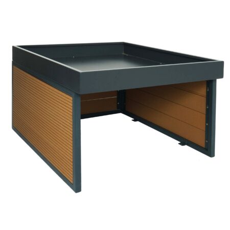 Mähroboter Garage mit Pflanzkasten Eiche Optik aus WPC und Metall