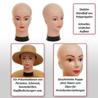 2x Mannequin-Kopf weiblich Perückenpuppe Schaufensterpuppe 30cm