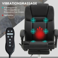 Massage Bürostuhl verstellbar mit Wärme und Fussstütze schwarz