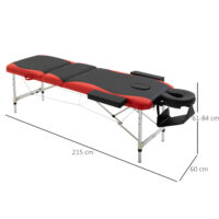 Klappbare Massageliege, höhenverstellbar und aus Aluminium. Ideal für Physiotherapie und Wellness zu Hause oder unterwegs.