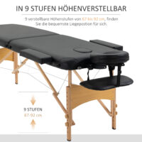 Massageliege klappbar höhenverstellbar Kunstleder Holz schwarz