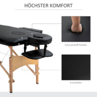 Massageliege klappbar höhenverstellbar Kunstleder Holz schwarz