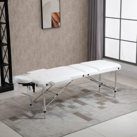 Klappbare Massageliege, höhenverstellbar, perfekt für Spa- und Salonanwendungen, in elegantem Weiss.