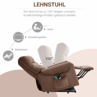 Massagesessel elektrisch mit Aufstehhilfe und Liegefunktion braun