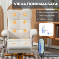 Massagesessel mit Liegefunktion und Fusshocker cremeweiss