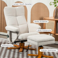 Massagesessel mit Liegefunktion und Fusshocker cremeweiss