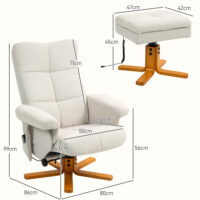 Massagesessel mit Liegefunktion und Fusshocker cremeweiss