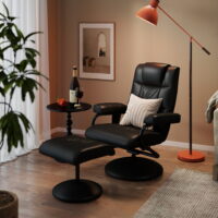 Massagesessel elektrisch mit Hocker und Liegefunktion schwarz