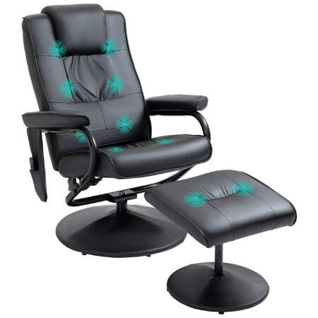 Massagesessel elektrisch mit Hocker und Liegefunktion schwarz
