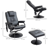 Massagesessel elektrisch mit Hocker und Liegefunktion schwarz