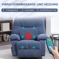 Massagesessel mit Wärme Liegefunktion drehbar bis 150kg blau