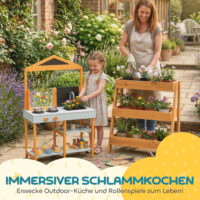 Matschküche Outdoor für Kinder mit Herd und Spüle aus Holz